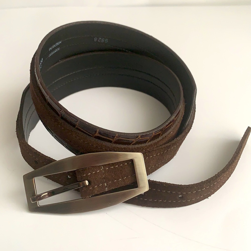 Made in🇨🇦Buffalo 💯% Crocodile Embossed Leather/Suede Belt - Picture 1 of 13